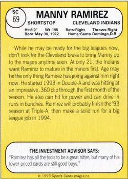 1993 Baseball Card Magazine / Sports Card Magazine #SC69 Manny Ramirez Back