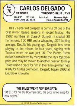 1993 Baseball Card Magazine / Sports Card Magazine #SC70 Carlos Delgado Back
