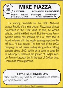1993 Baseball Card Magazine / Sports Card Magazine #SC80 Mike Piazza Back