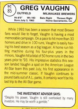 1993 Baseball Card Magazine / Sports Card Magazine #SC85 Greg Vaughn Back