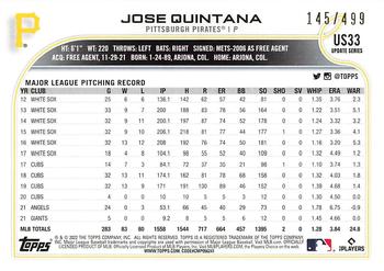 2022 Topps Update - Green Foil #US33 Jose Quintana Back