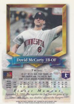 1994 Finest - Refractors #17 David McCarty Back