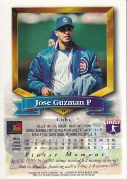 1994 Finest - Refractors #93 Jose Guzman Back