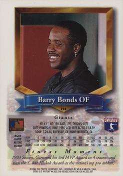 1994 Finest - Refractors #230 Barry Bonds Back