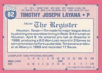 1991 Topps Major League Debut 1990 #82 Tim Layana Back