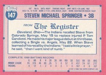 1991 Topps Major League Debut 1990 #147 Steve Springer Back
