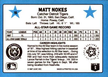 1988 Donruss All-Stars #16 Matt Nokes Back