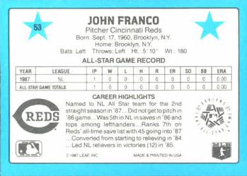 1988 Donruss All-Stars #53 John Franco Back