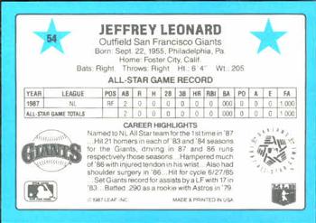 1988 Donruss All-Stars #54 Jeffrey Leonard Back