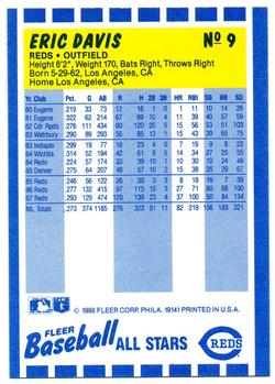 1988 Fleer Baseball All-Stars #9 Eric Davis Back