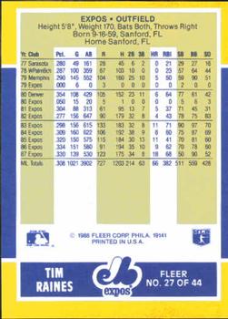 1988 Fleer Baseball MVPs #27 Tim Raines Back