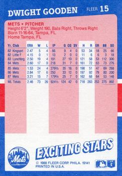 1988 Fleer Baseball's Exciting Stars #15 Dwight Gooden Back