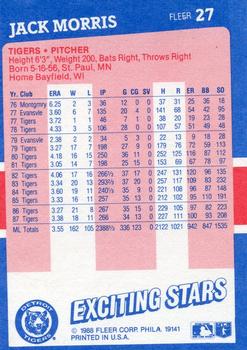 1988 Fleer Baseball's Exciting Stars #27 Jack Morris Back