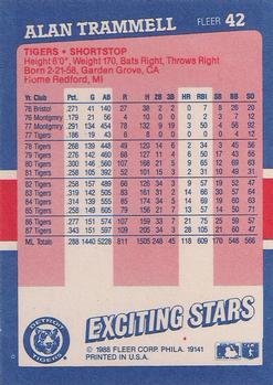 1988 Fleer Baseball's Exciting Stars #42 Alan Trammell Back