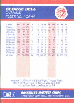 1988 Fleer Baseball's Hottest Stars #1 George Bell Back