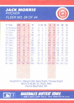 1988 Fleer Baseball's Hottest Stars #28 Jack Morris Back
