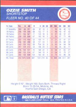 1988 Fleer Baseball's Hottest Stars #40 Ozzie Smith Back