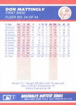 1988 Fleer Baseball's Hottest Stars #24 Don Mattingly Back