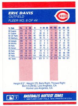 1988 Fleer Baseball's Hottest Stars #8 Eric Davis Back