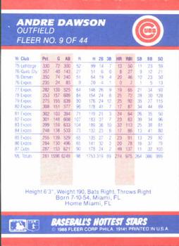 1988 Fleer Baseball's Hottest Stars #9 Andre Dawson Back