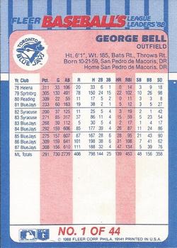 1988 Fleer Baseball's League Leaders #1 George Bell Back