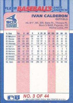1988 Fleer Baseball's League Leaders #3 Ivan Calderon Back