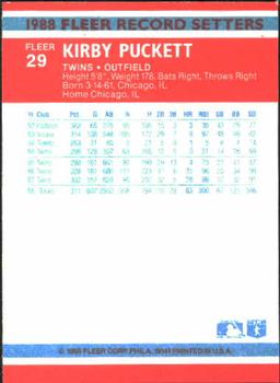 1988 Fleer Record Setters #29 Kirby Puckett Back
