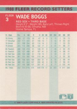 1988 Fleer Record Setters #3 Wade Boggs Back