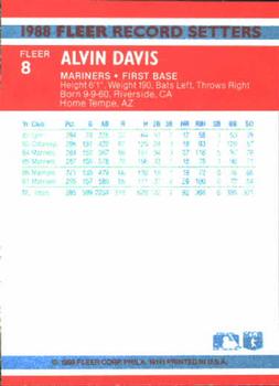 1988 Fleer Record Setters #8 Alvin Davis Back