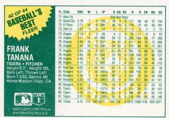1988 Fleer Baseball's Best Sluggers vs. Pitchers #42 Frank Tanana Back