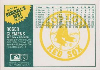 1988 Fleer Baseball's Best Sluggers vs. Pitchers #9 Roger Clemens Back