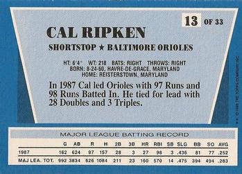 1988 Topps Rite-Aid Team MVP's #13 Cal Ripken Back