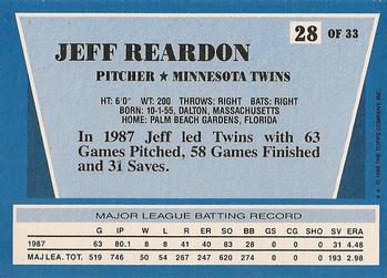 1988 Topps Rite-Aid Team MVP's #28 Jeff Reardon Back