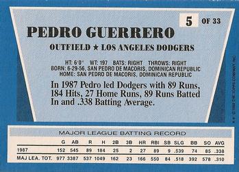 1988 Topps Rite-Aid Team MVP's #5 Pedro Guerrero Back