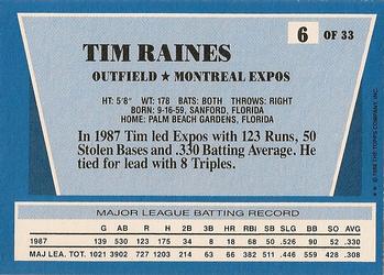 1988 Topps Rite-Aid Team MVP's #6 Tim Raines Back