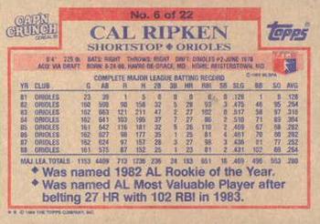 1989 Topps Cap'n Crunch #6 Cal Ripken Jr. Back