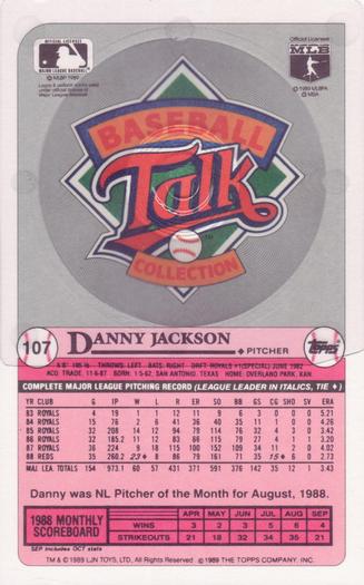 1989 Topps/LJN Baseball Talk #107 Danny Jackson Back