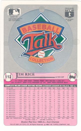 1989 Topps/LJN Baseball Talk #112 Jim Rice Back