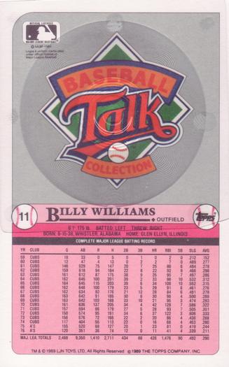 1989 Topps/LJN Baseball Talk #11 Billy Williams Back