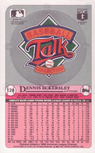 1989 Topps/LJN Baseball Talk #128 Dennis Eckersley Back