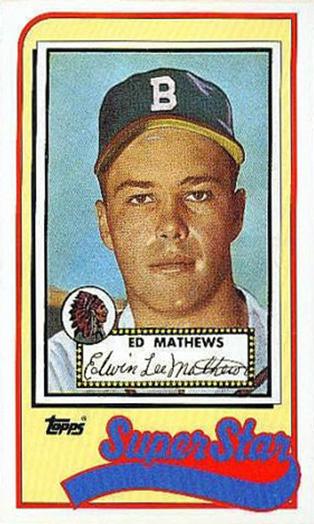 1989 Topps/LJN Baseball Talk #32 Eddie Mathews Front