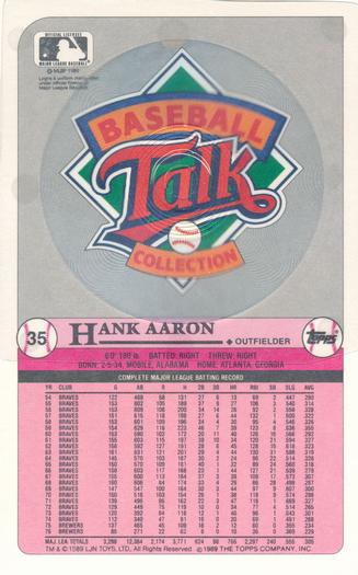 1989 Topps/LJN Baseball Talk #35 Hank Aaron Back