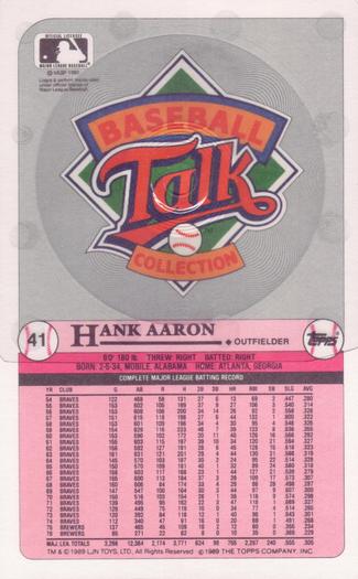 1989 Topps/LJN Baseball Talk #41 Hank Aaron Back