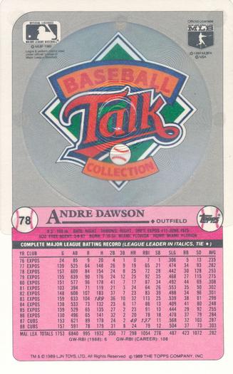 1989 Topps/LJN Baseball Talk #78 Andre Dawson Back