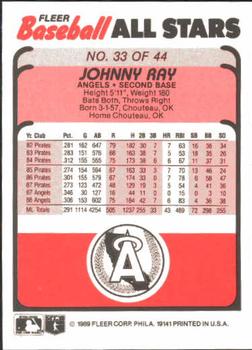 1989 Fleer Baseball All-Stars #33 Johnny Ray  Back