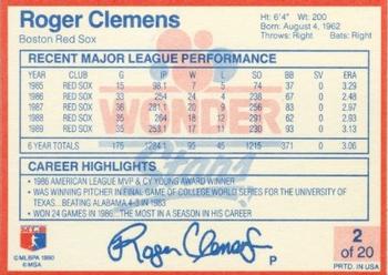 1990 Wonder Bread Stars #2 Roger Clemens Back