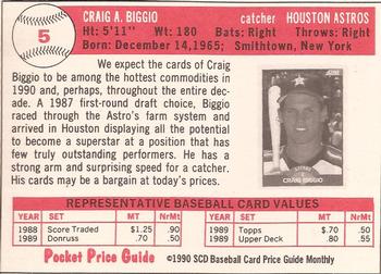 1990 SCD Baseball Card Price Guide Monthly #5 Craig Biggio Back
