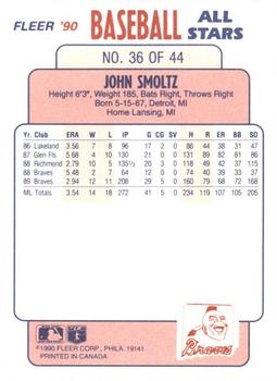1990 Fleer Baseball All-Stars #36 John Smoltz Back