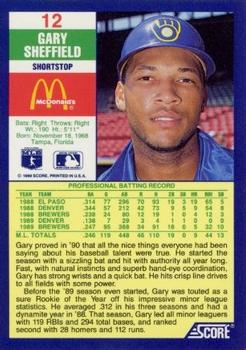 1990 Score McDonald’s #12 Gary Sheffield  Back