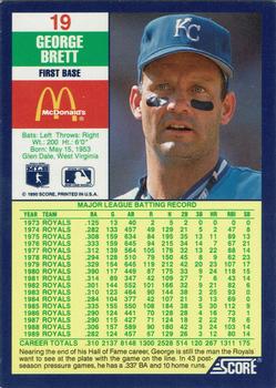 1990 Score McDonald’s #19 George Brett  Back